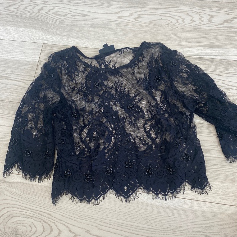lace and beaded black crop top